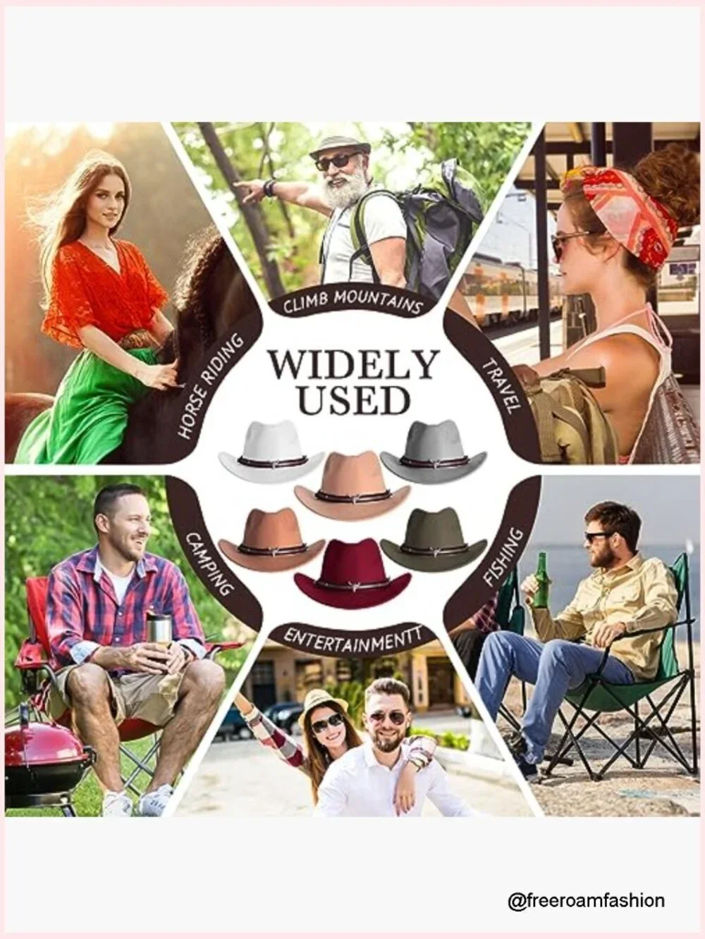 9 Unisex Cowboy Hats with Strap, Faux Felt Western Hats for Party Costume